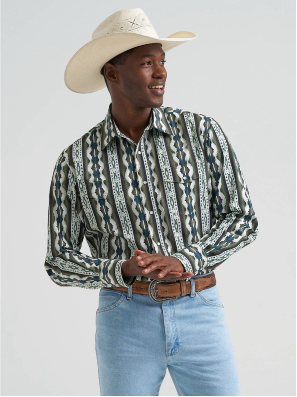 Wrangler Checotah Western Shirt Men’s L Aztec Multicolor Pearl Snap Rodeo Cowboy